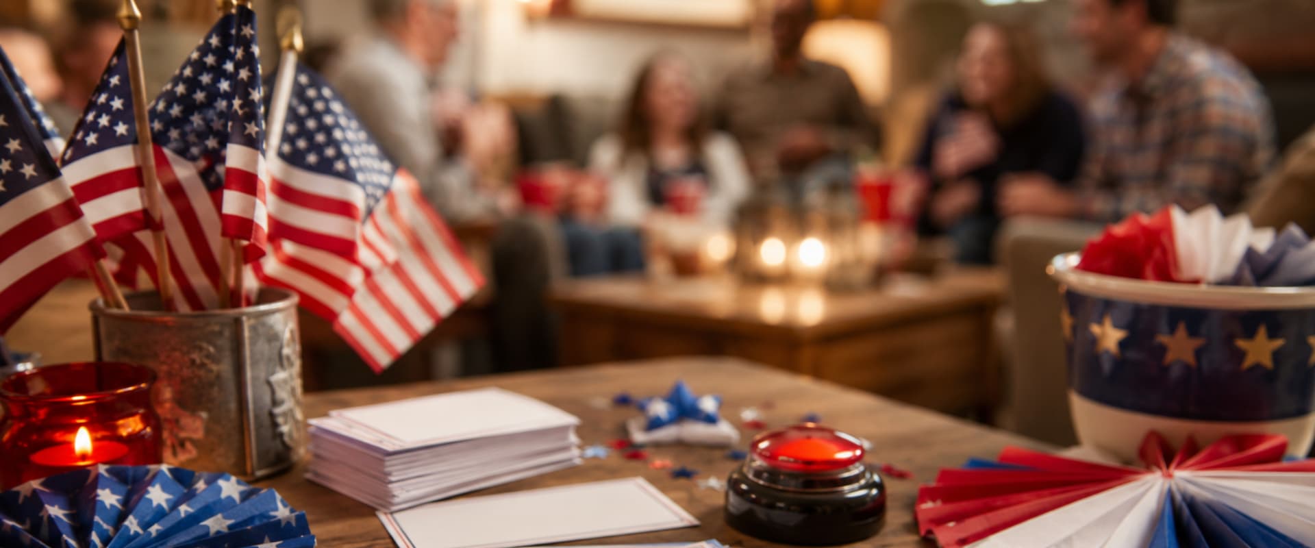 A patriotic trivia board displayed on Buzzinga
